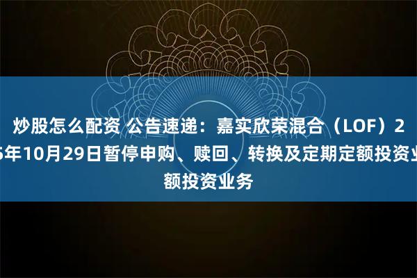 炒股怎么配资 公告速递：嘉实欣荣混合（LOF）2025年10月29日暂停申购、赎回、转换及定期定额投资业务